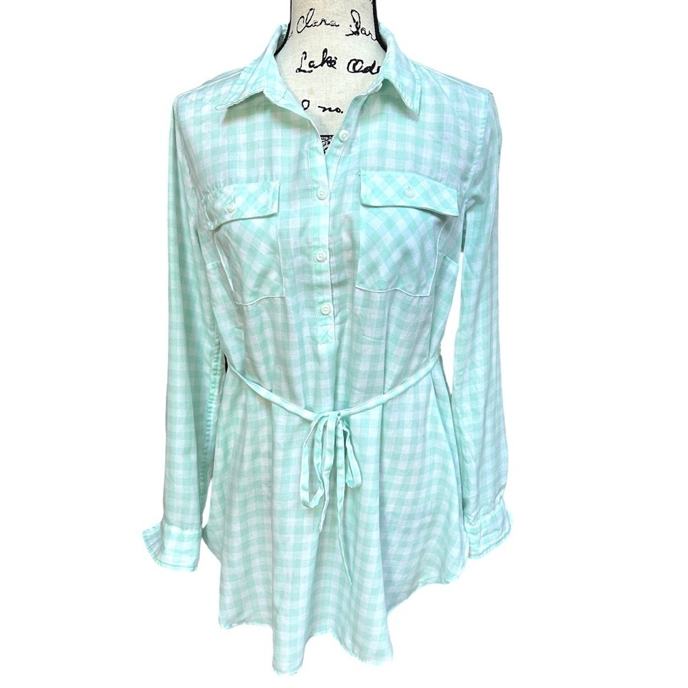 Isabel Maternity by Ingrid & Isabel Mint Green Plaid Popover Tunic Shirt Size M - Picture 4 of 8
